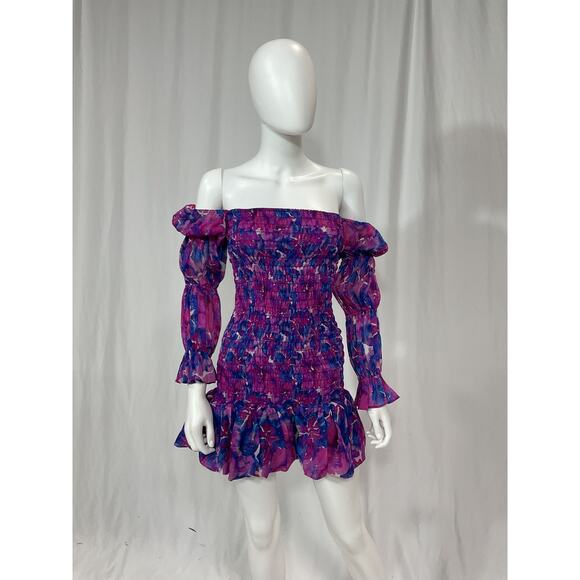 Misa Los Angeles 'Noura' Purple Voile Off Shoulder Mini Dress Size XS - Picture 2 of 5